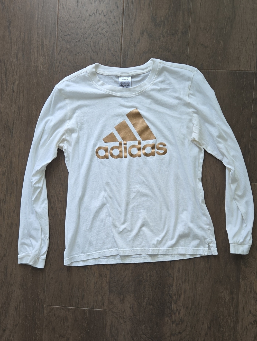 adidas White Long Sleeve Tee with Metallic Gold Logo